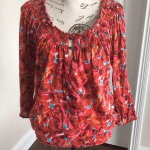 Lucky Brand Multicolor Women's peasant style Blouse with keyhole neckline Sz M